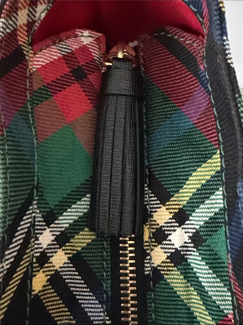 Dooney & Bourke Tartan Plaid Tote Multicolor Black Leather Trim